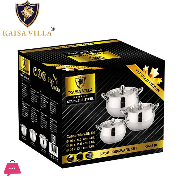 KAISA VILLA Stainless Steel Cooking Pot Cookware Set of 6
