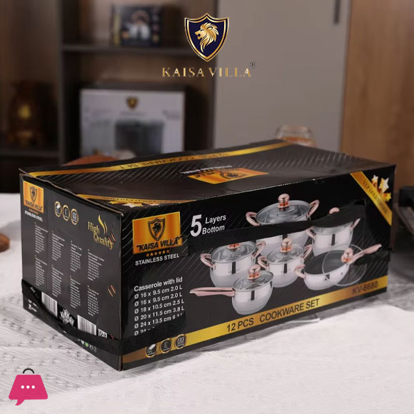KAISA VILLA Stainless Steel Cookware Set 12 Pcs