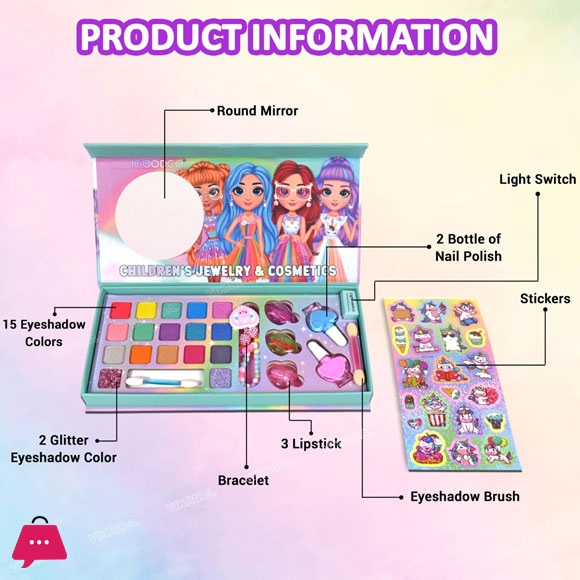 Kids Washable Makeup Kit Fold Out Makeup Palette with Mirror with Light