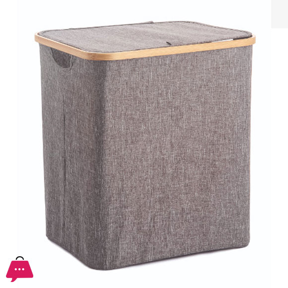 Laundry Basket with Bamboo Frame - Grey 100 Liter