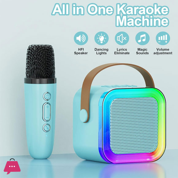 Mini Karaoke Machine for Kids Adults Portable Bluetooth Speaker 1 Wireless Microphones with Fun Voice Changing Function-Toys for Girl Boys