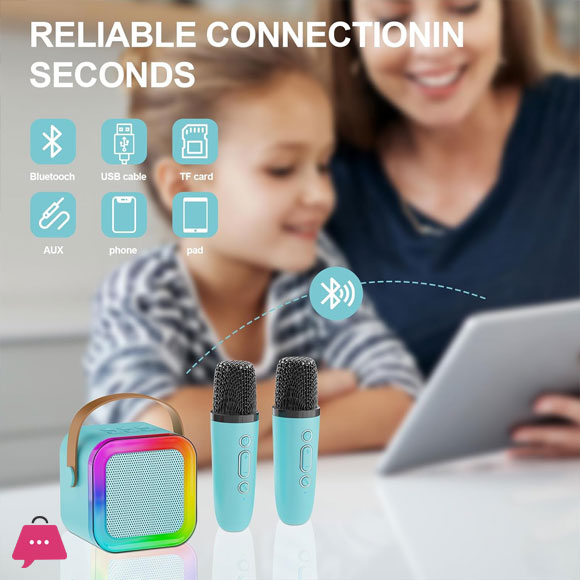 Mini Karaoke Machine for Kids Adults Portable Bluetooth Speaker 1 Wireless Microphones with Fun Voice Changing Function-Toys for Girl Boys