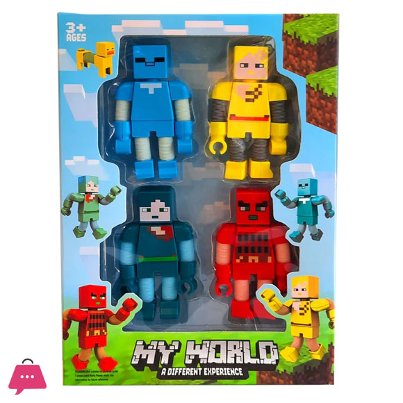 My World Game Colorful Action Figure Set with Red, Blue, Yellow, and Green Characters