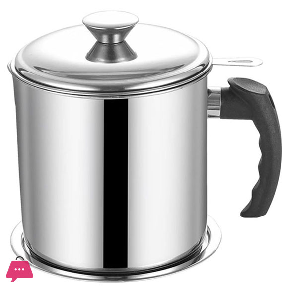 Oil Strainer Pot Stainless Steel Container Oil Storage Can with Removable Filter Lid with Strainer 1.2Liter
