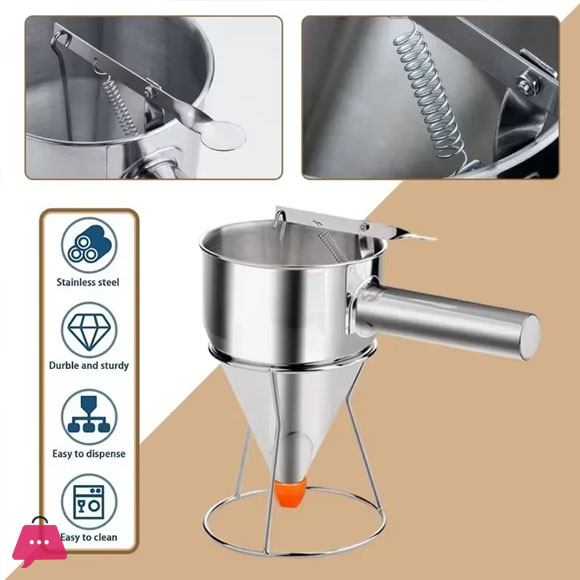 Pancake Batter Dispenser Stainless Steel Funnel Cake Dispenser with Stand Heavy Duty 750ML