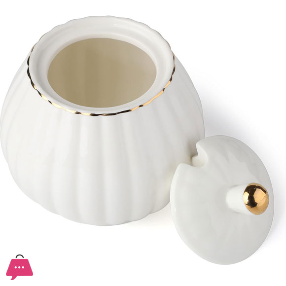 Porcelain Tea Set -7 Tea Cups and Saucers Service for 6 Gold Trimspumpkin Fluted Shape