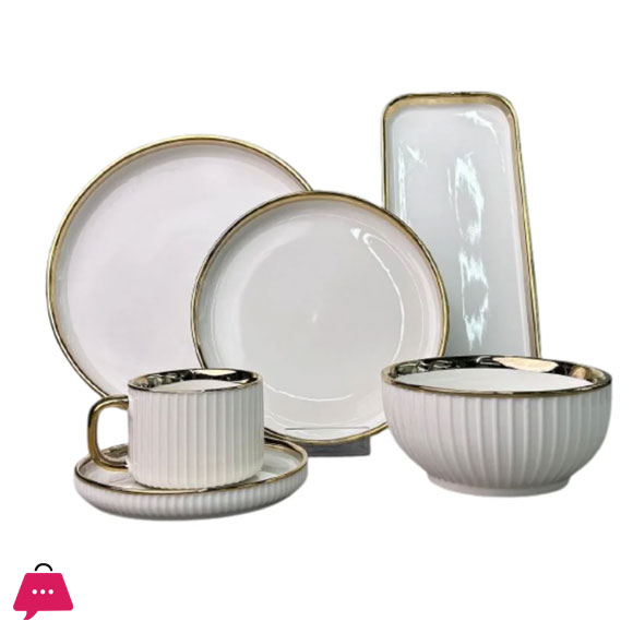 Premium Porcelain Dinner Set with Cream Shine Finish and Elegant Self Linning Texture