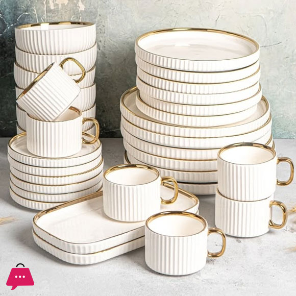 Premium Porcelain Dinner Set with Cream Shine Finish and Elegant Self Linning Texture