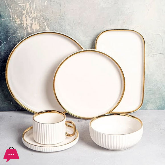 Premium Porcelain Dinner Set with Cream Shine Finish and Elegant Self Linning Texture