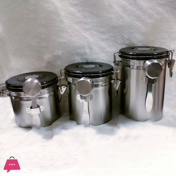 Stainless Steel Container Airtight Storage Jar Set with Spoon Set of 3