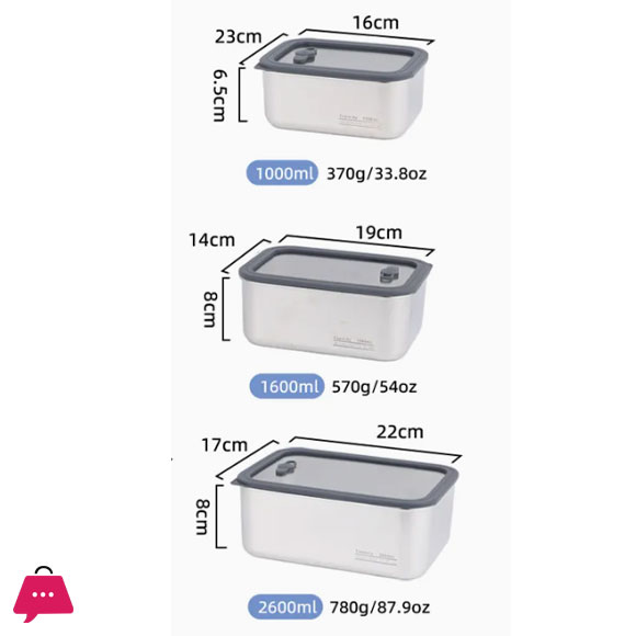 Stainless Steel Food Containers with Lids Snack Containers Leak Proof (1000ml+1600ml+2600ml)