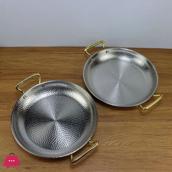 Stainless Steel Hand Hammered Seafood Paella Pan Non Stick Paella Cookware Pot with Dual Rivets Handles For Homes Or Restaurants - 24cm
