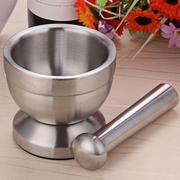 Stainless Steel Mortar Pestle Set Garlic Spice Grinder Pharmacy Herbs Bowl Crusher Kitchen Tool