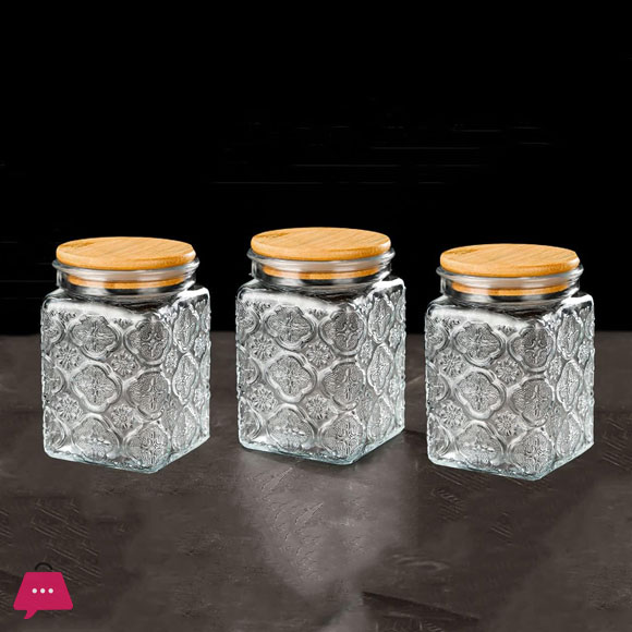 Vintage Glass Jars Canisters Glass Storage Retro Embossed Design Jars Airtight Canisters with Seal Wooden Lid 3 Pcs Set