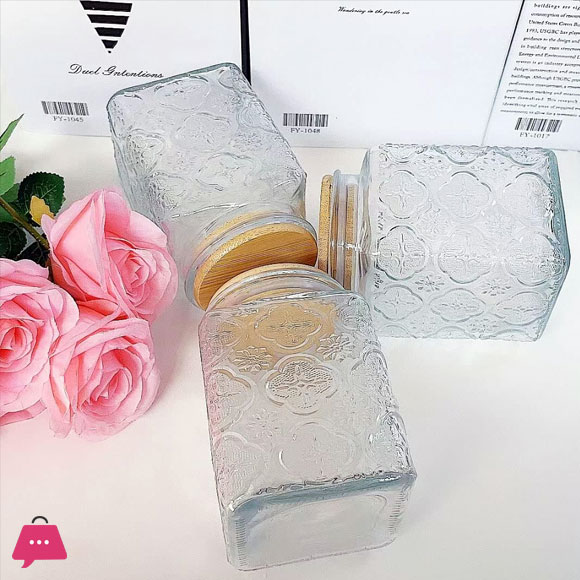 Vintage Glass Jars Canisters Glass Storage Retro Embossed Design Jars Airtight Canisters with Seal Wooden Lid 3 Pcs Set