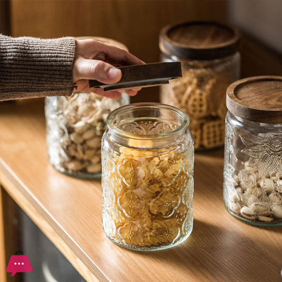 Vintage Glass Jars Canisters Glass Storage Retro Embossed Design Jars Round with Seal Wooden Lid 3 Pcs Set