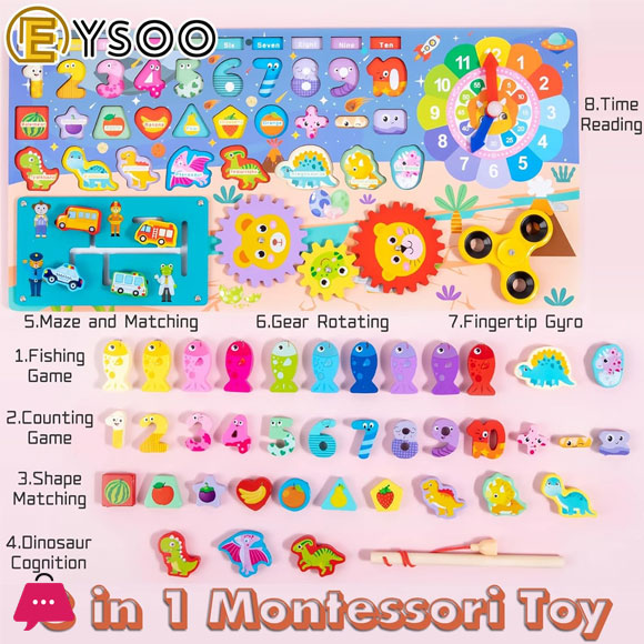 Wooden Number Puzzle 9-in-1 Montessori Toys for Toddlers Shape Sorting Toys Number Counting Toys Early Education Toys Matching Board Preschool Wooden