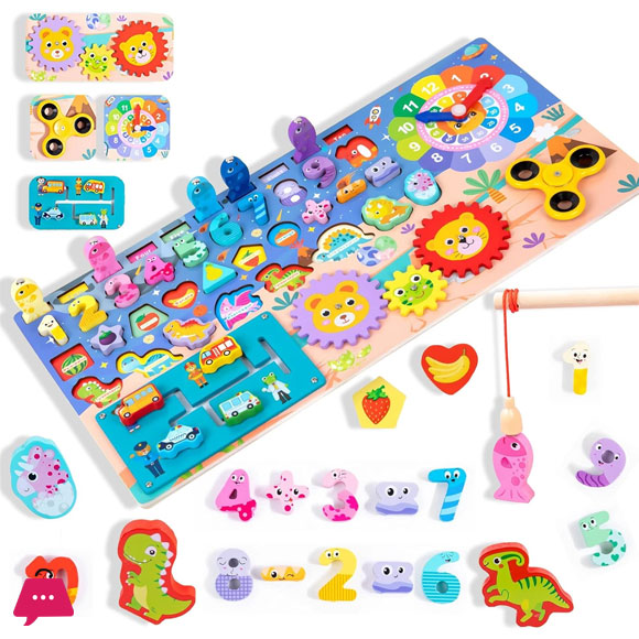 Wooden Number Puzzle 9-in-1 Montessori Toys for Toddlers Shape Sorting Toys Number Counting Toys Early Education Toys Matching Board Preschool Wooden