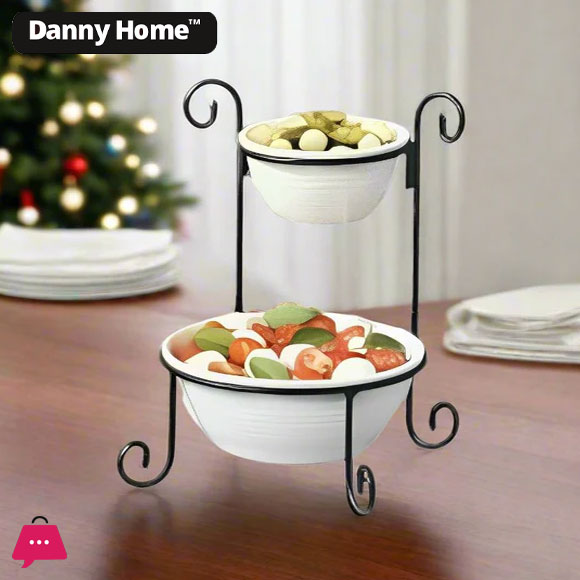 Danny Home 2 Tier Ceramic Serving Bowl Set with Stand