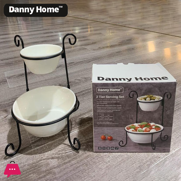 Danny Home 2 Tier Ceramic Serving Bowl Set with Stand