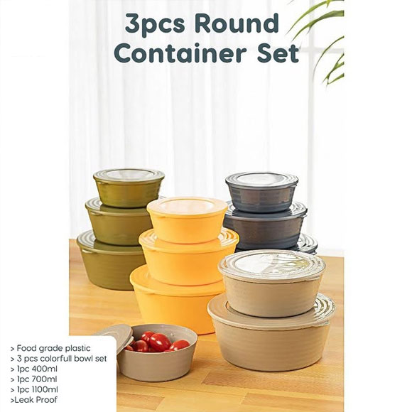 3-Pcs Colorful Bowl Set Snack-Saving Trio Storage Container