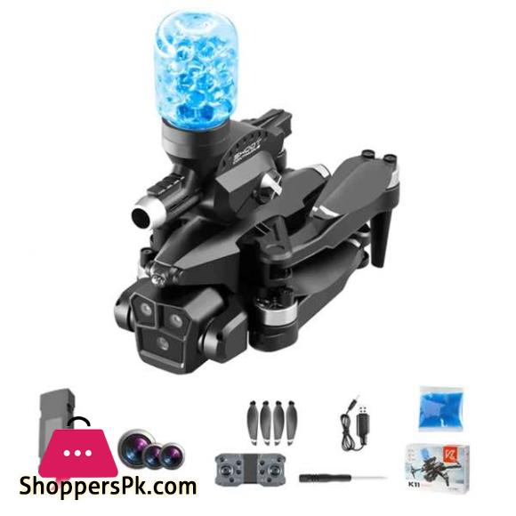 K11 Brushless Motor Drone With Triple Camera and Obstacle Avoidance- New Premium Quality Bubble Splatter Quadcopter Best for Kids Fun