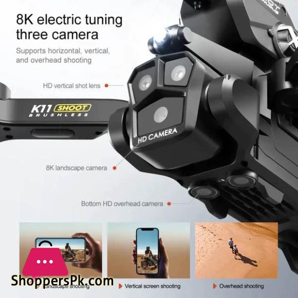K11 Brushless Motor Drone With Triple Camera and Obstacle Avoidance- New Premium Quality Bubble Splatter Quadcopter Best for Kids Fun