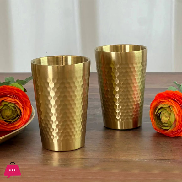 Stainless Steel Drinking Glass Hammered Golden