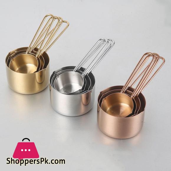 Stainless Steel Measuring Cup & Spoon Set with Accuracy Scales Gold 4PC Set