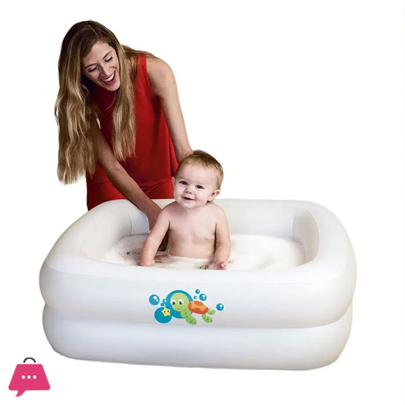 Bestway Baby Bath Tub Square with Inflatable Bottom White 34 x 34 x 10 Inch - 51116