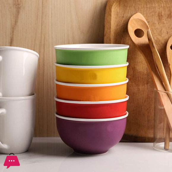Colorful Ceramic Cereal Bowls - Set of 6, 24 Oz Soup Bowls, Microwave and Dishwasher Safe