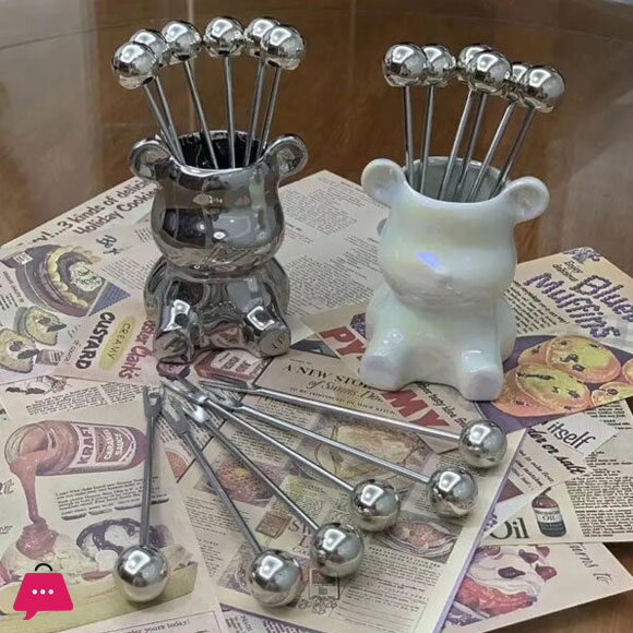 Cute Bear Stainless Steel Dessert Forks For Party Tasting Dessert Fruit Pickle Fruit Pick