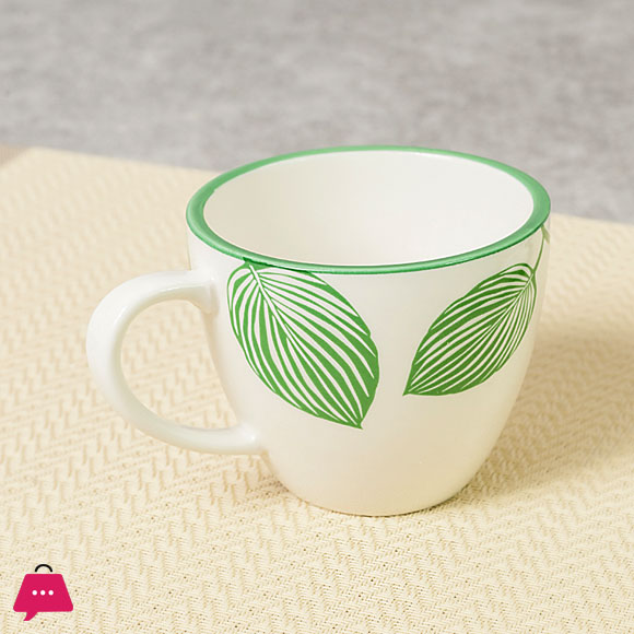 Danny Home Green Leaf Porcelain 200ml Cup & Saucer Set of 6