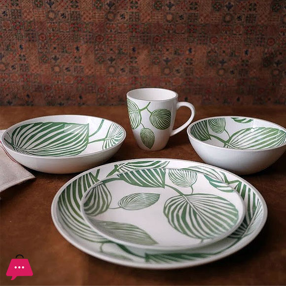 Danny Home Green Leaf Porcelain Bowl 4.75 Inch
