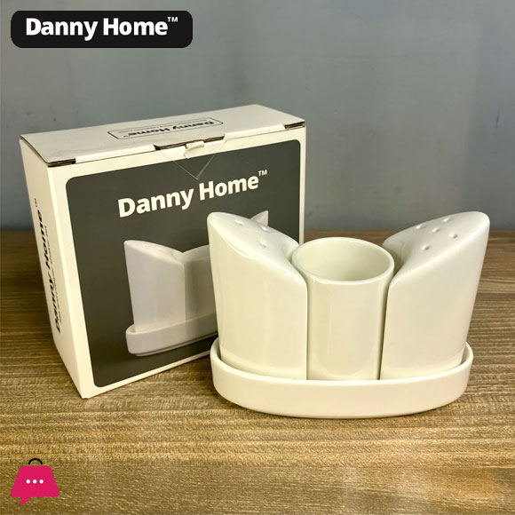 Danny Home Porcelain Salt and Pepper Shaker Toothpicks Holder Set 3pcs