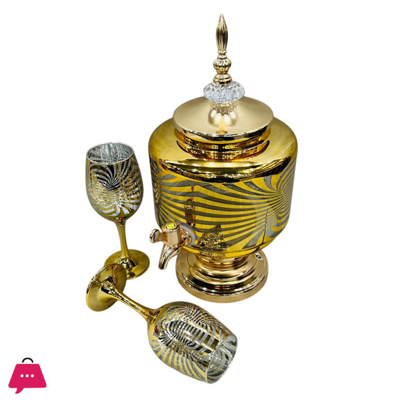 Fancy Golden Round Glassware Water Set with Dispenser