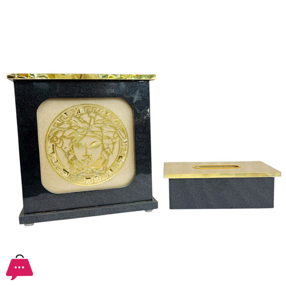 Fancy Wooden Dustbin And Tissue Box Set