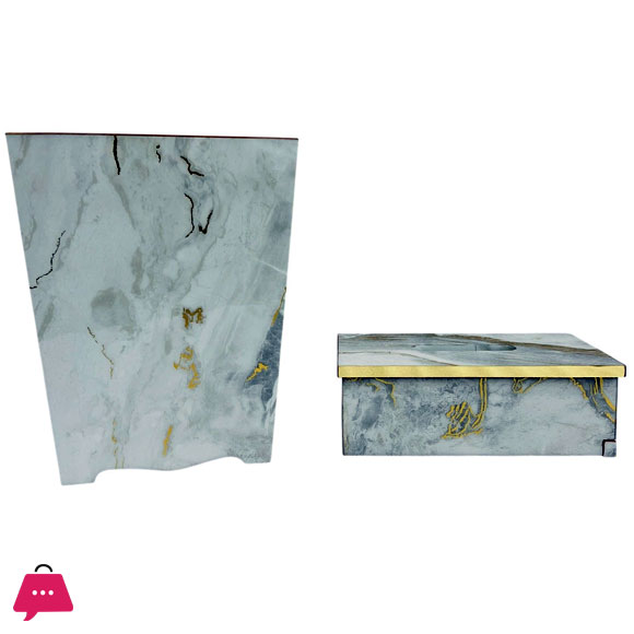 Fancy Wooden Dustbin And Tissue Box Set 2 Pcs