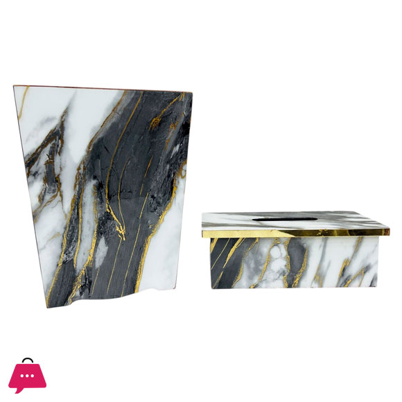 Fancy Wooden Dustbin And Tissue Box Set 2 Pcs