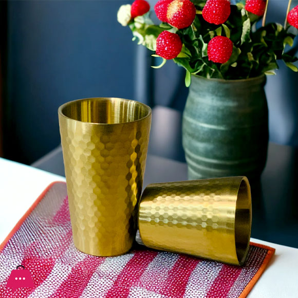 Stainless Steel Drinking Glass Hammered Golden