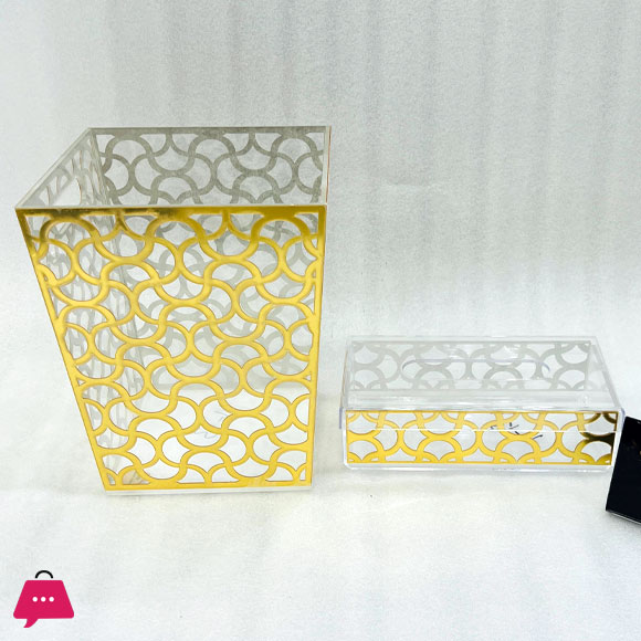 Luxury Gold Acrylic Trash Can and Tissue Box Set