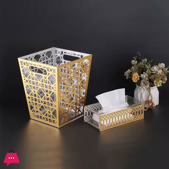 Luxury Gold Acrylic Trash Can and Tissue Box Set
