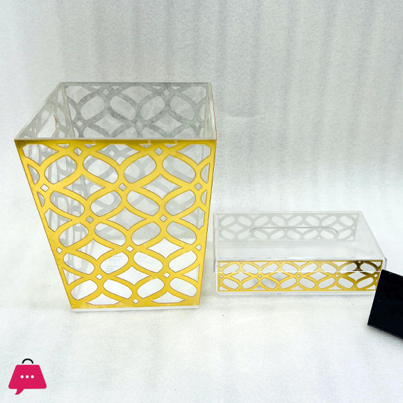 Luxury Gold Acrylic Trash Can and Tissue Box Set