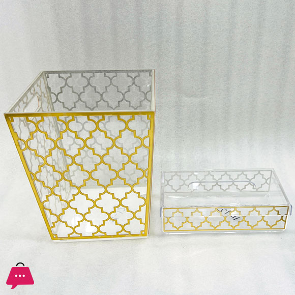 Luxury Gold Acrylic Trash Can and Tissue Box Set