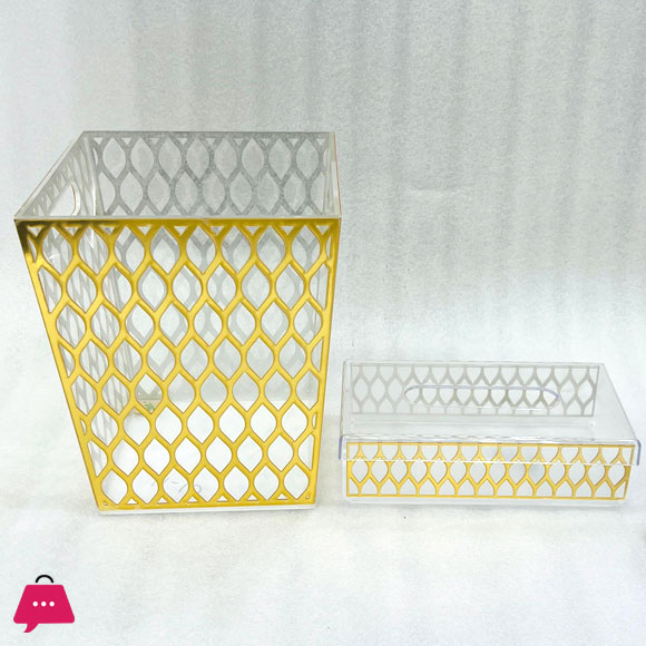 Luxury Gold Acrylic Trash Can and Tissue Box Set