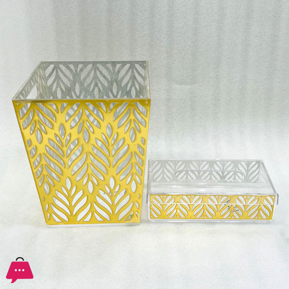 Luxury Gold Acrylic Trash Can and Tissue Box Set