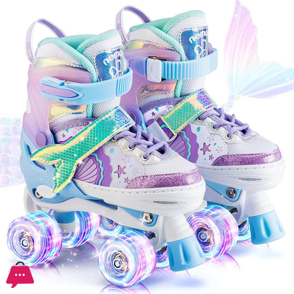 Mermaid Roller Skates Adjustable Light up Roller Skates for Girls Purple & Pink Kids Roller Skates Indoor Outdoor