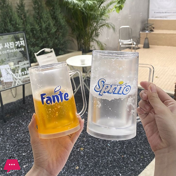Plastic Double Walls Freezer Beer Mug with Printing 400ml