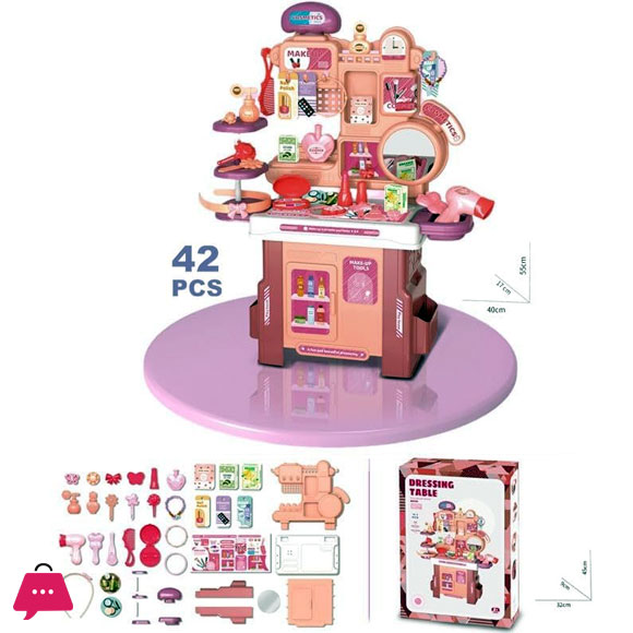 Plastic Prented Play 42 Pcs Kids Vanity Table Toys Pretend Makeup Toys Fashion Set Toy Table Beauty Saloon Play Set for Girls