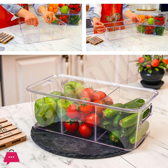 Refrigerator Organizer Set of 3 Kitchen Compartment Containers